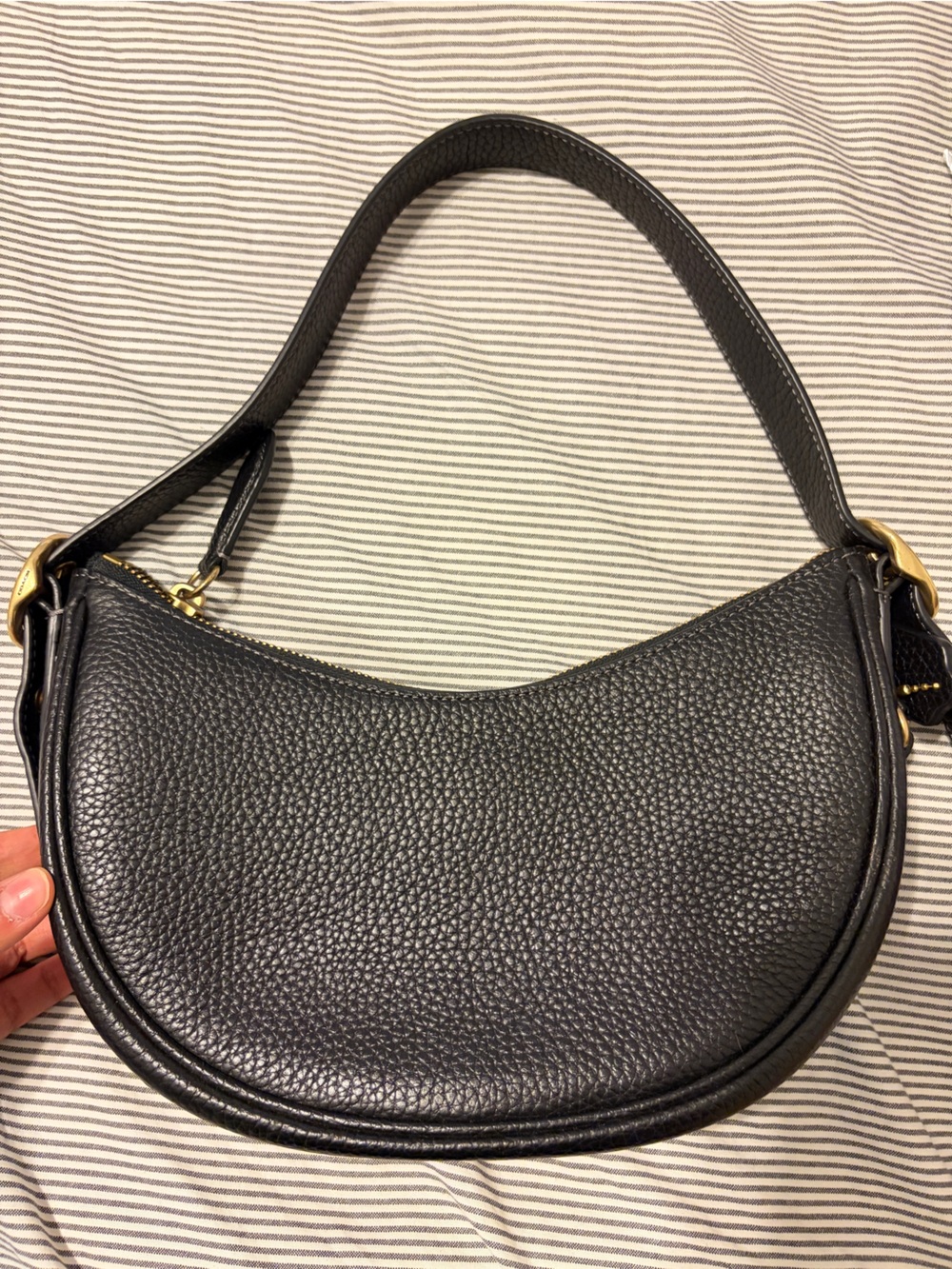 Coach Black Pebbled Leather Crescent Shoulder Bag with Gold Hardware